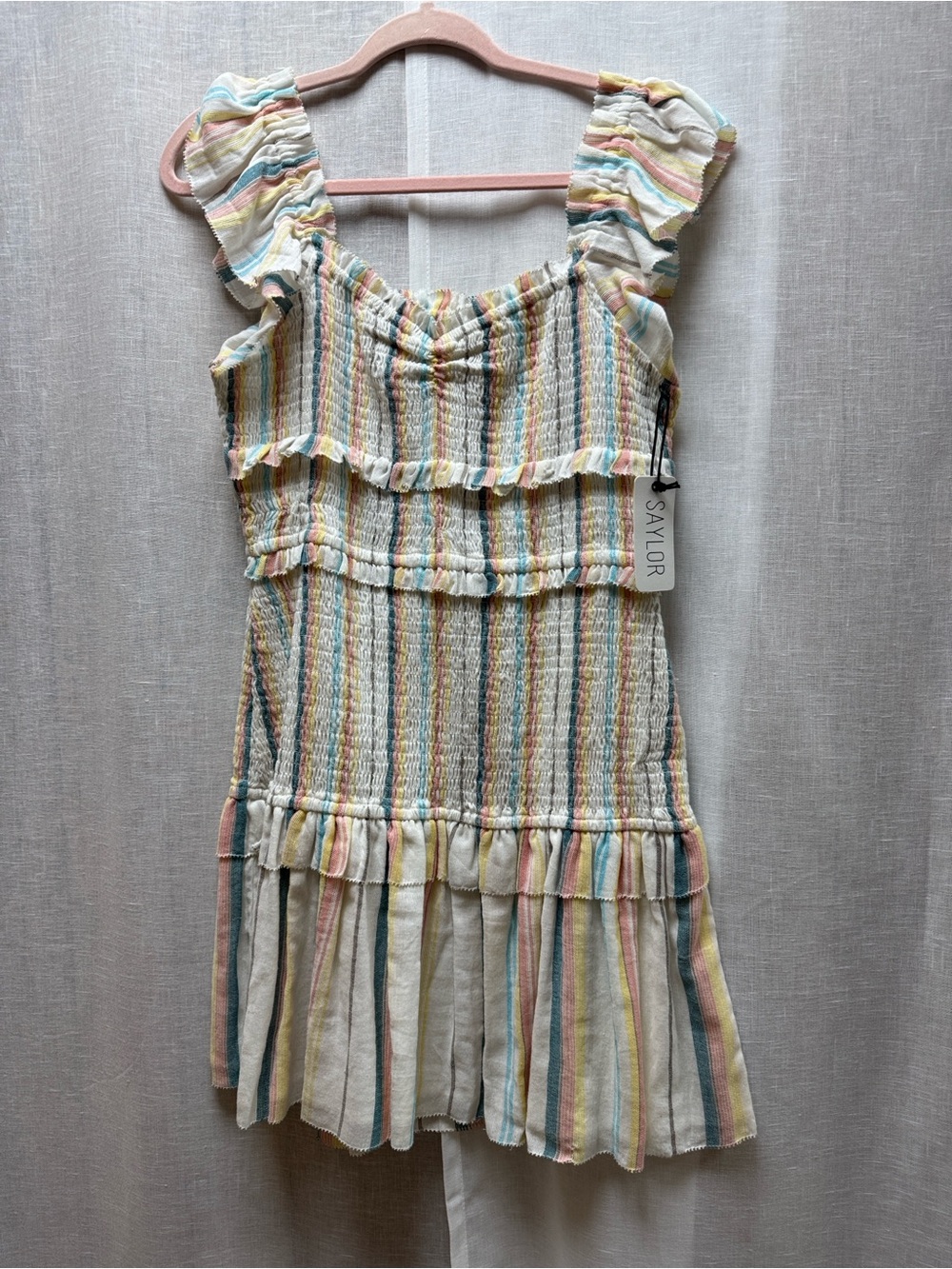 SAYLOR Pastel Stripe Ruffle Mini Dress